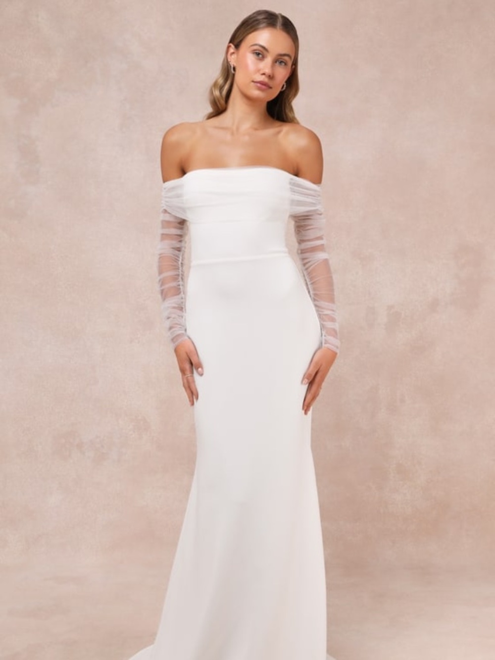 Lulus Beautifully Beloved White Mesh Off-the-shoulder Maxi Dress - Size M
